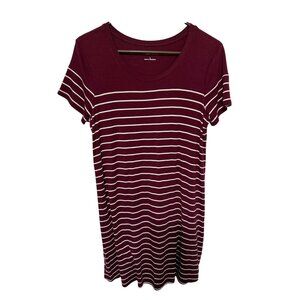 Maurices Knit Dress Maroon Purple White Stripe S/S Womans L